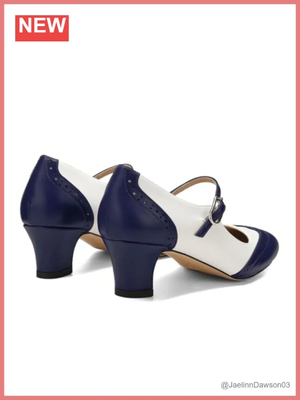 Womens Kitten Heel Two Tone Wingtip Mary Jane Pumps Oxford Style Ankle Strap